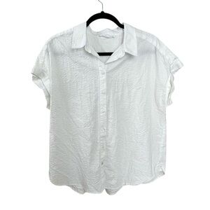 JANE & DELANCEY Cotton Button Front Short Sleeve Blouse White L